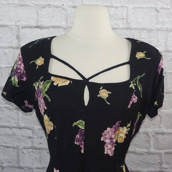 Vintage 90s Floral Midi Dress - Picture 2 of 7